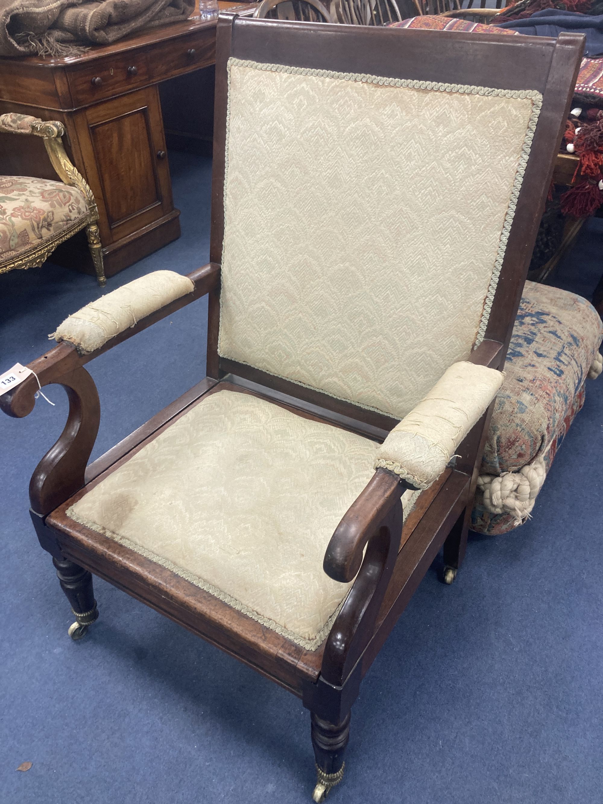 A William IV mahogany open armchair, width 71cm, depth 65cm, height 104cm